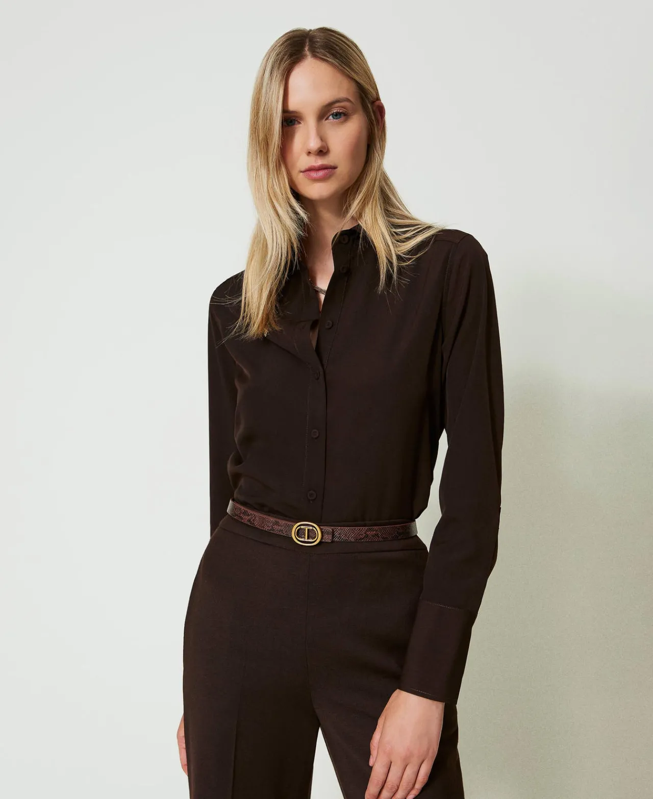 Blouses Et Chemises*TWINSET Milano Chemise En Crêpe De Chine Chocolat