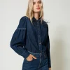 Blouses Et Chemises*TWINSET Milano Chemise En Jean Avec Plumes Denim Foncé