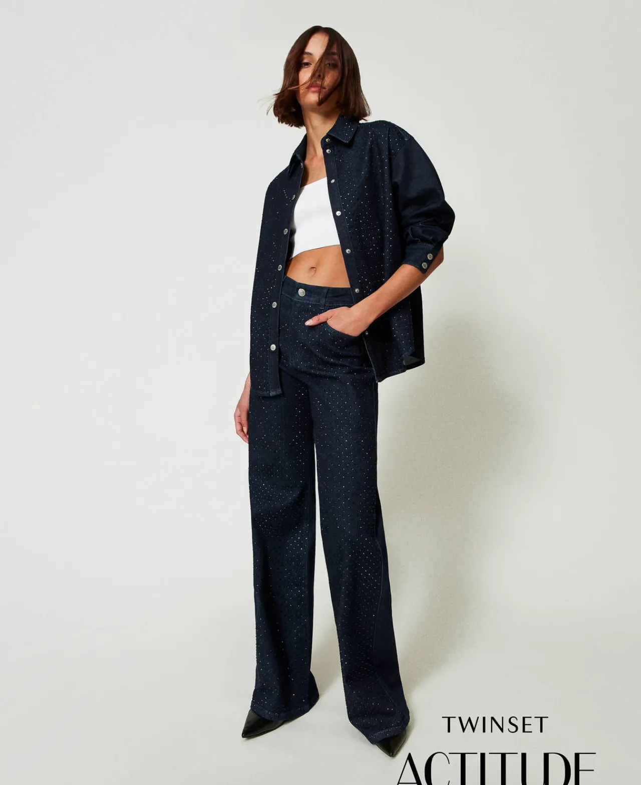 Blouses Et Chemises*TWINSET Milano Chemise En Jean Avec Strass Denim Rinse