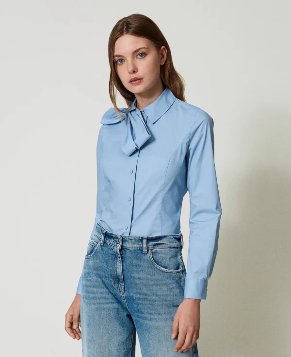 Blouses Et Chemises*TWINSET Milano Chemise En Popeline Avec Nœud Air Blue
