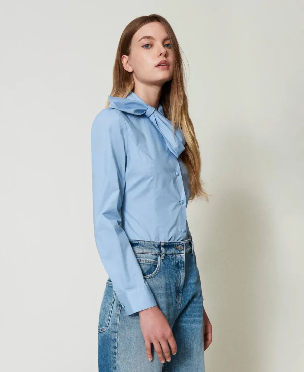 Blouses Et Chemises*TWINSET Milano Chemise En Popeline Avec Nœud Air Blue
