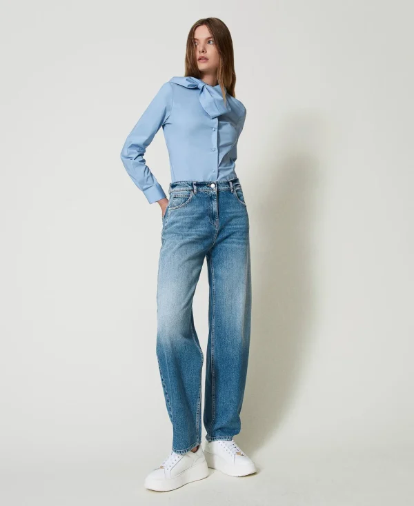 Blouses Et Chemises*TWINSET Milano Chemise En Popeline Avec Nœud Air Blue