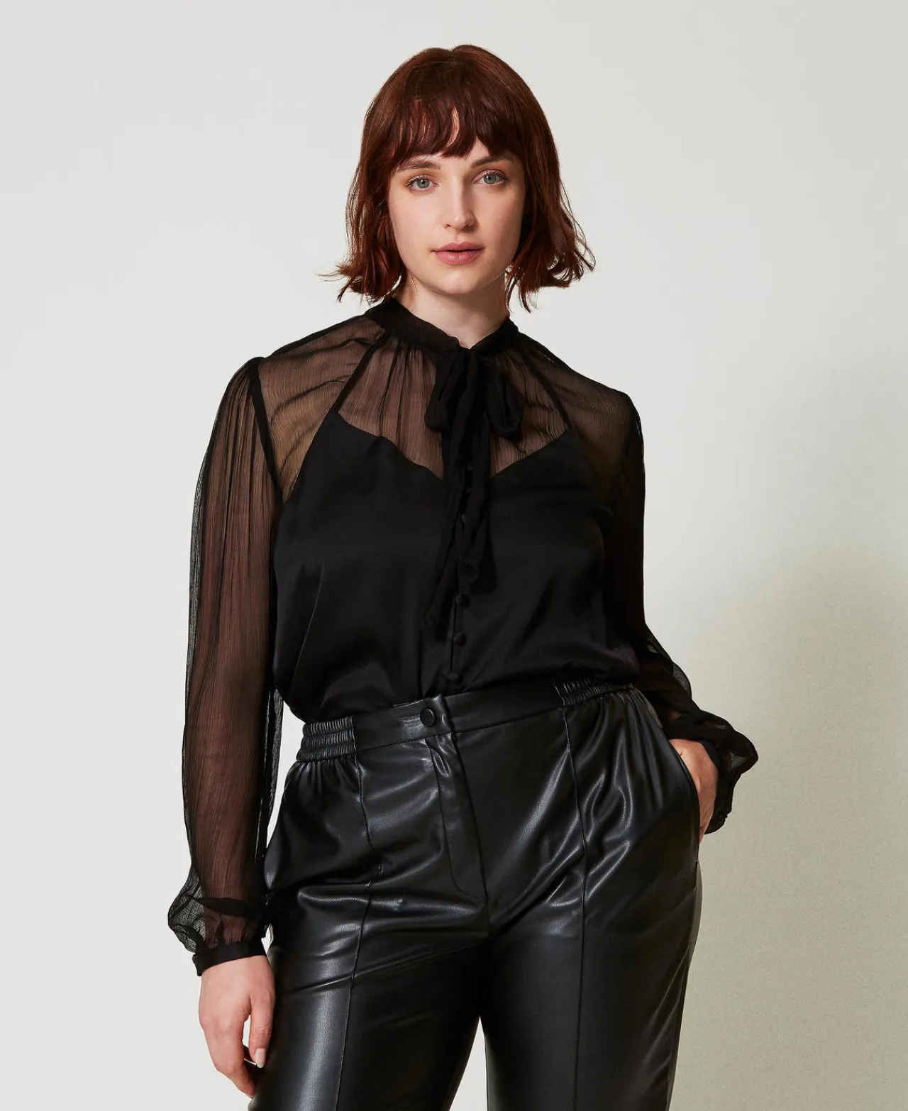 Blouses Et Chemises*TWINSET Milano Chemise En Satin Et Mousseline Noir