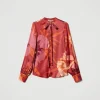 Blouses Et Chemises*TWINSET Milano Chemise En Satin Floral Grandes Fleurs Rouge/Red Plum