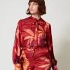 Blouses Et Chemises*TWINSET Milano Chemise En Satin Floral Grandes Fleurs Rouge/Red Plum