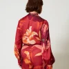 Blouses Et Chemises*TWINSET Milano Chemise En Satin Floral Grandes Fleurs Rouge/Red Plum