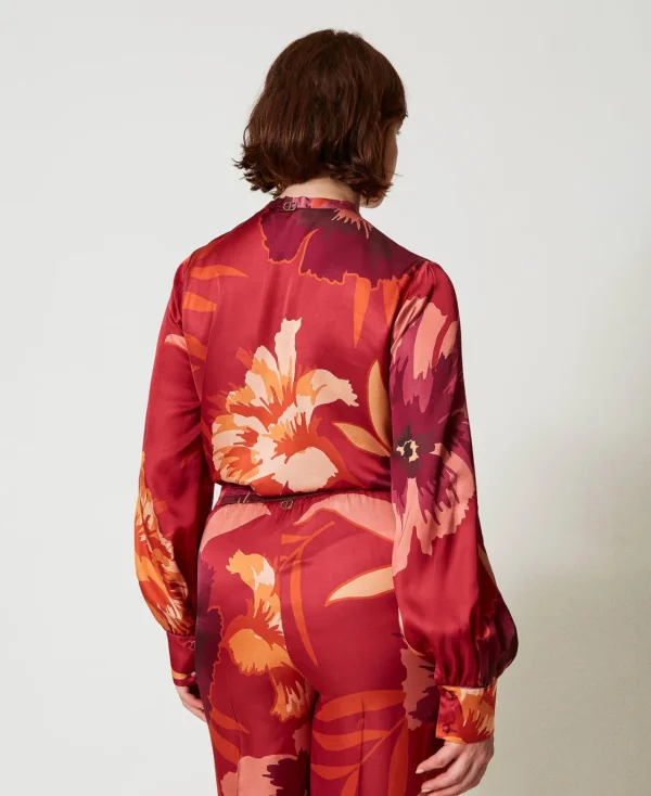 Blouses Et Chemises*TWINSET Milano Chemise En Satin Floral Grandes Fleurs Rouge/Red Plum