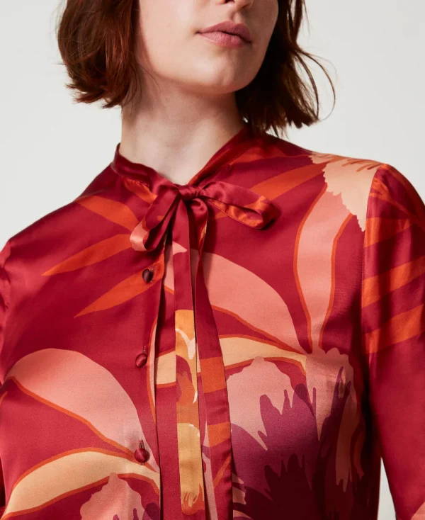 Blouses Et Chemises*TWINSET Milano Chemise En Satin Floral Grandes Fleurs Rouge/Red Plum