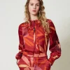 Blouses Et Chemises*TWINSET Milano Chemise En Satin Floral Grandes Fleurs Rouge/Red Plum