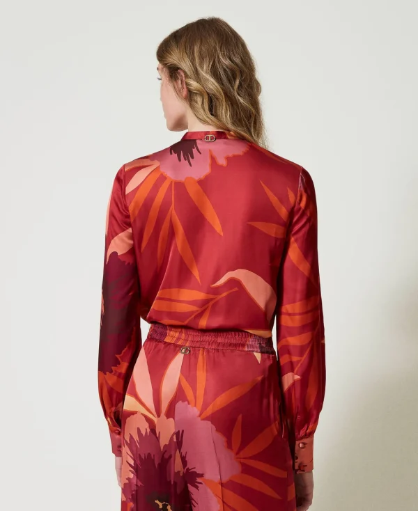 Blouses Et Chemises*TWINSET Milano Chemise En Satin Floral Grandes Fleurs Rouge/Red Plum
