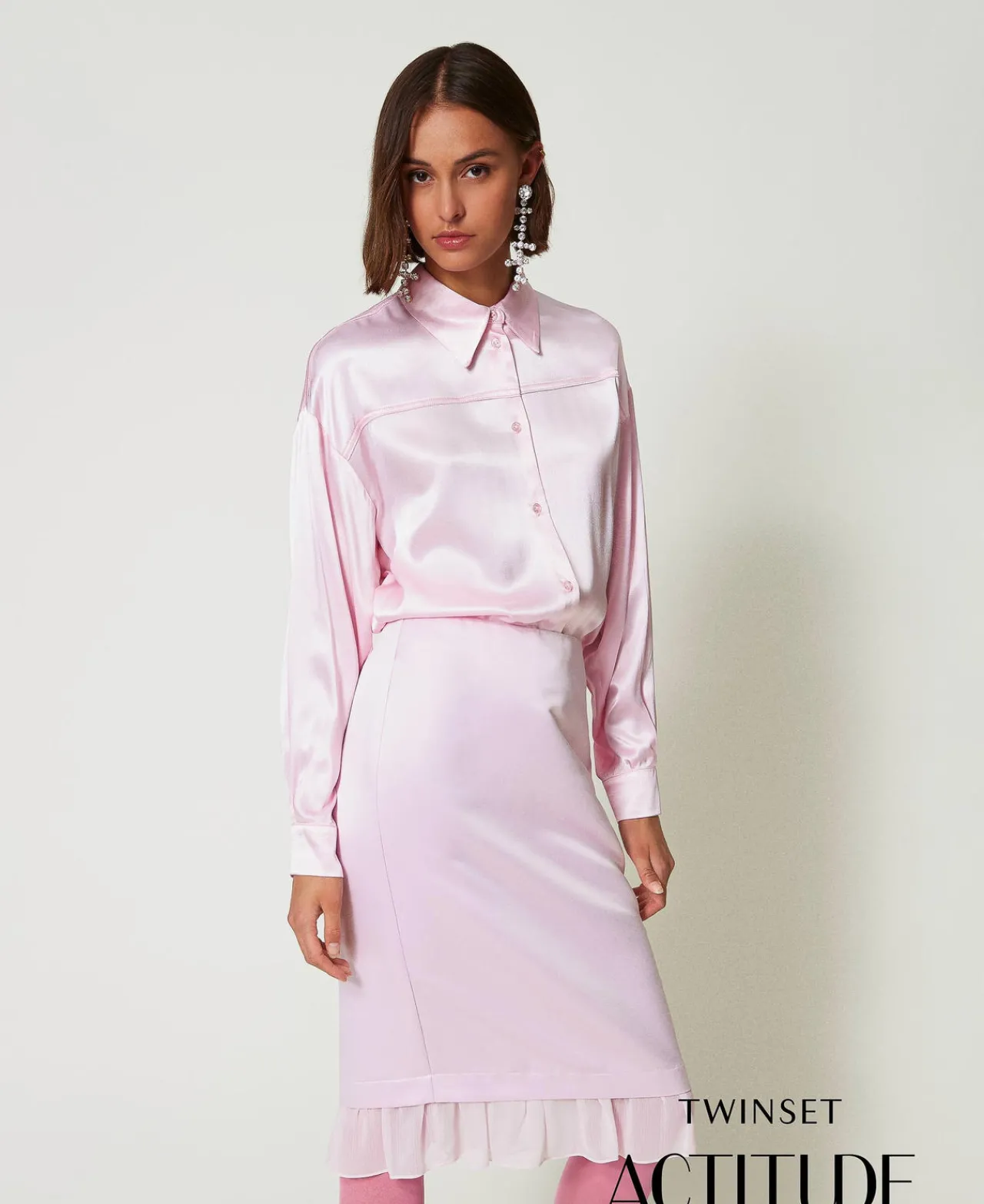 Blouses Et Chemises*TWINSET Milano Chemise En Satin Martelé Rose « Pink Tulle »