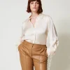 Blouses Et Chemises*TWINSET Milano Chemise En Satin Martelé Avec Ajour Blanc « Old White »
