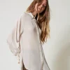 Blouses Et Chemises*TWINSET Milano Chemise MYFO En Satin Bicolore Poivre/Blanc Neige