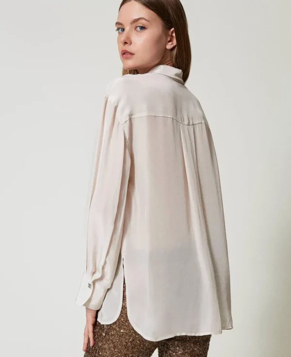Blouses Et Chemises*TWINSET Milano Chemise MYFO En Satin Bicolore Poivre/Blanc Neige