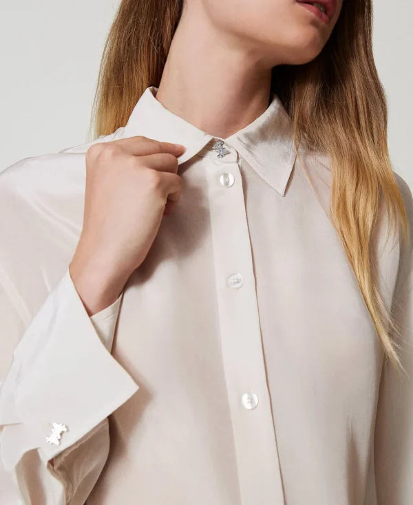 Blouses Et Chemises*TWINSET Milano Chemise MYFO En Satin Bicolore Poivre/Blanc Neige