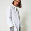 chemise_oversize_en_popel_3.webp Blouses Et Chemises*TWINSET Milano Chemise Oversize En Popeline Avec Broderies Blanc "Papers"