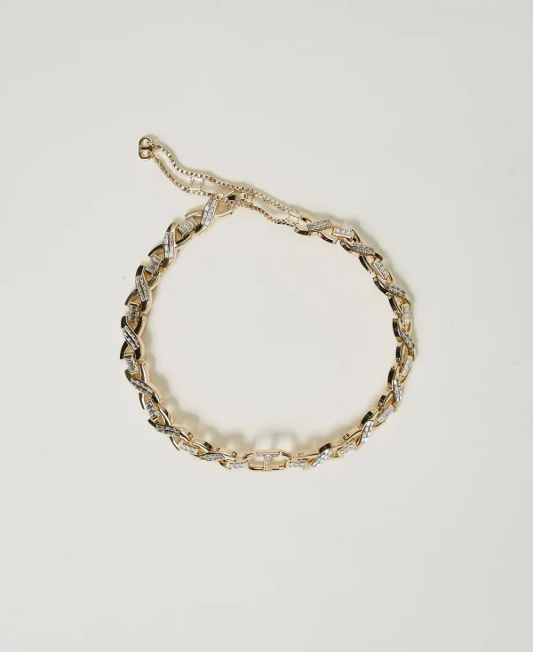 Bijoux*TWINSET Milano Collier Ras-du-cou Avec Strass Et Oval T New Gold
