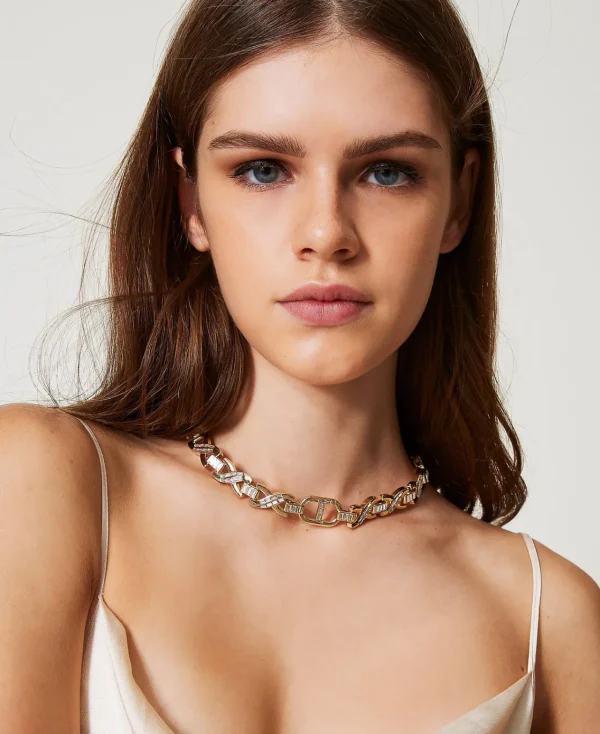 Bijoux*TWINSET Milano Collier Ras-du-cou Avec Strass Et Oval T New Gold