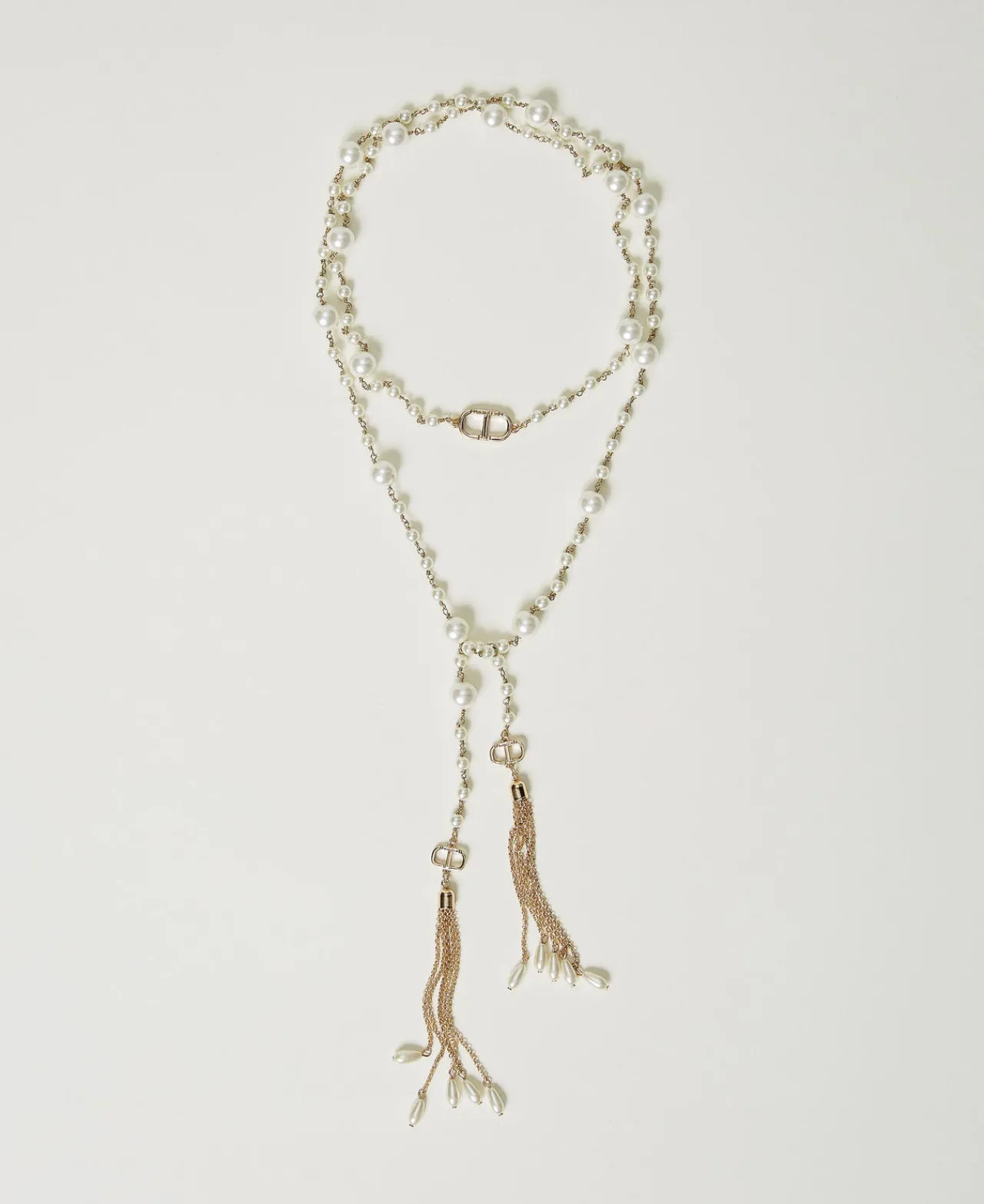 collier_rglable_avec_pomp_0.webp Bijoux*TWINSET Milano Collier Réglable Avec Pompons Pendants Blanc « Old White »