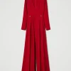Robes Longues | Combinaisons*TWINSET Milano Combinaison En Crêpe Plissé Avec Boutons Rouge Vénitien