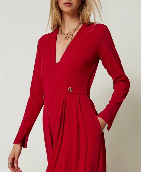 Robes Longues | Combinaisons*TWINSET Milano Combinaison En Crêpe Plissé Avec Boutons Rouge Vénitien