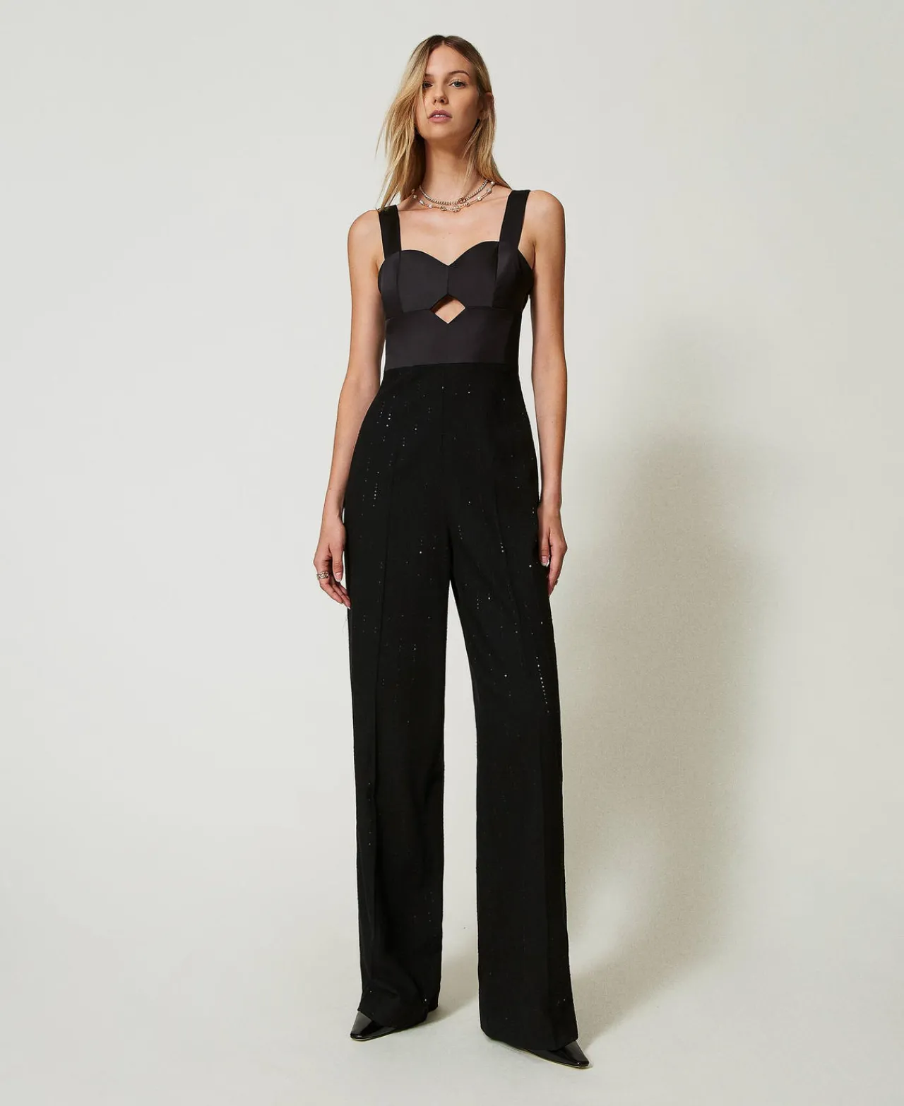 Combinaisons | Robes De Cérémonie*TWINSET Milano Combinaison En Satin Et Drap Avec Sequins Noir