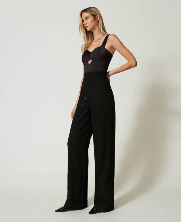 combinaison_en_satin_et_d_2.webp Combinaisons | Robes De Cérémonie*TWINSET Milano Combinaison En Satin Et Drap Avec Sequins Noir