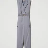 combinaison_raye_avec_cei_1.webp Combinaisons | Robes Longues*TWINSET Milano Combinaison Rayée Avec Ceinture Gris Chiné Rayure Neige