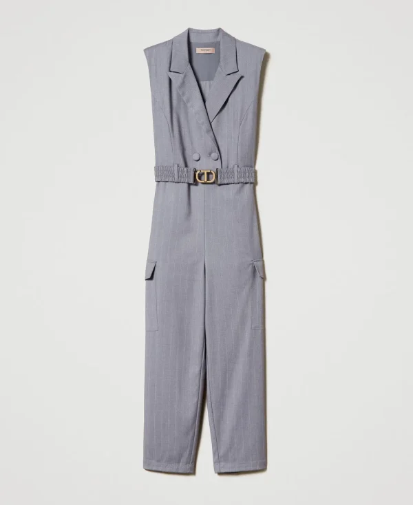 combinaison_raye_avec_cei_1.webp Combinaisons | Robes Longues*TWINSET Milano Combinaison Rayée Avec Ceinture Gris Chiné Rayure Neige