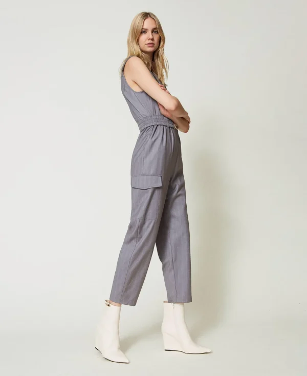 combinaison_raye_avec_cei_3.webp Combinaisons | Robes Longues*TWINSET Milano Combinaison Rayée Avec Ceinture Gris Chiné Rayure Neige