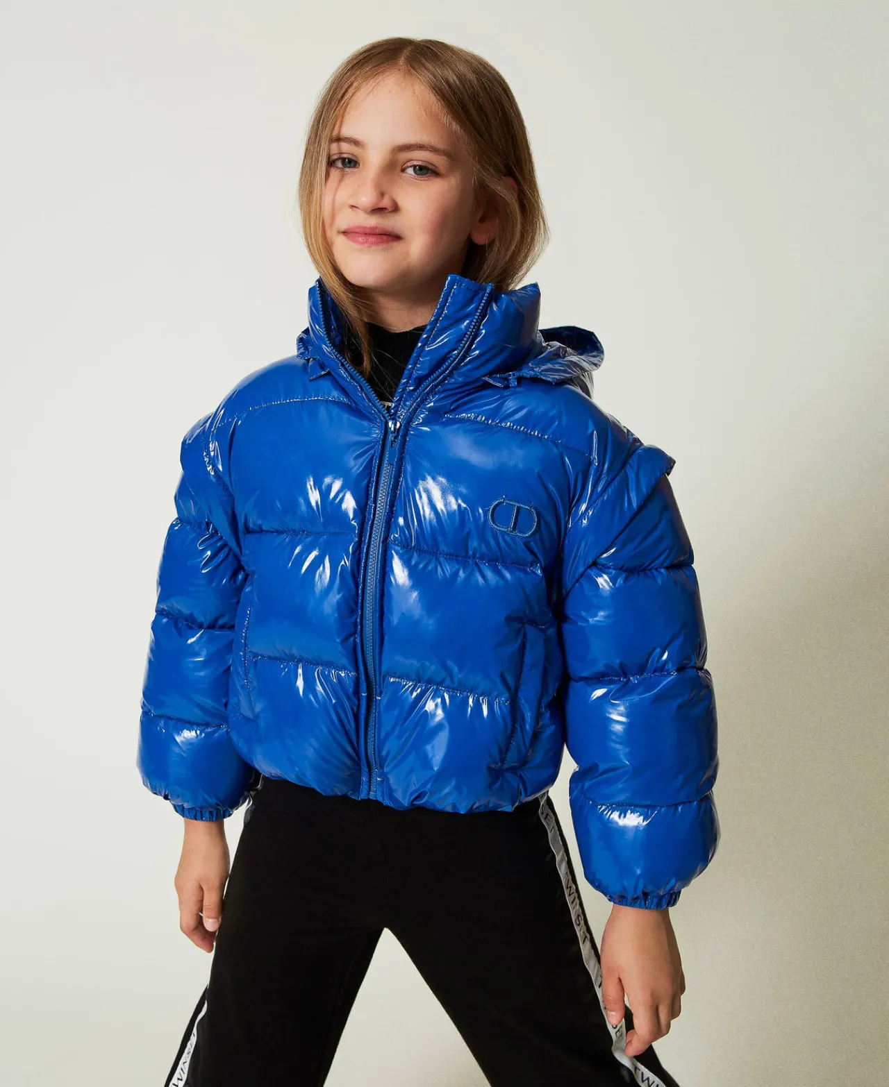 Blousons Et Manteaux*TWINSET Milano Doudoune Brillante Avec Logo Brodé Bleu « Surf »