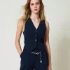 Blousons Et Doudounes | Blazers*TWINSET Milano Gilet Ajusté Rayé Avec Lurex Indigo Rayure Lurex