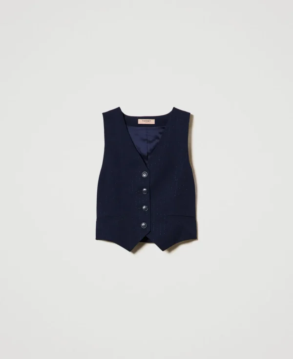 Blousons Et Doudounes | Blazers*TWINSET Milano Gilet Ajusté Rayé Avec Lurex Indigo Rayure Lurex