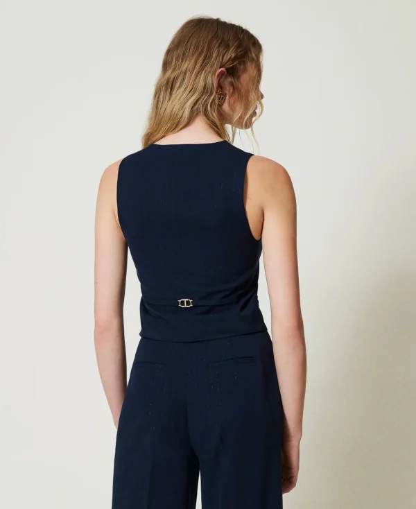 Blousons Et Doudounes | Blazers*TWINSET Milano Gilet Ajusté Rayé Avec Lurex Indigo Rayure Lurex