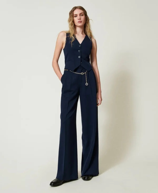 Blousons Et Doudounes | Blazers*TWINSET Milano Gilet Ajusté Rayé Avec Lurex Indigo Rayure Lurex