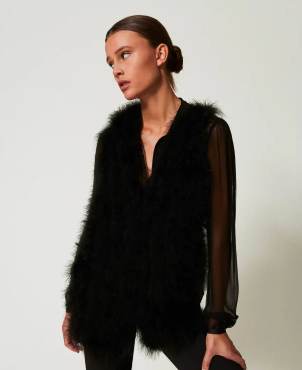 Blousons Et Doudounes*TWINSET Milano Gilet Avec Plumes Noir