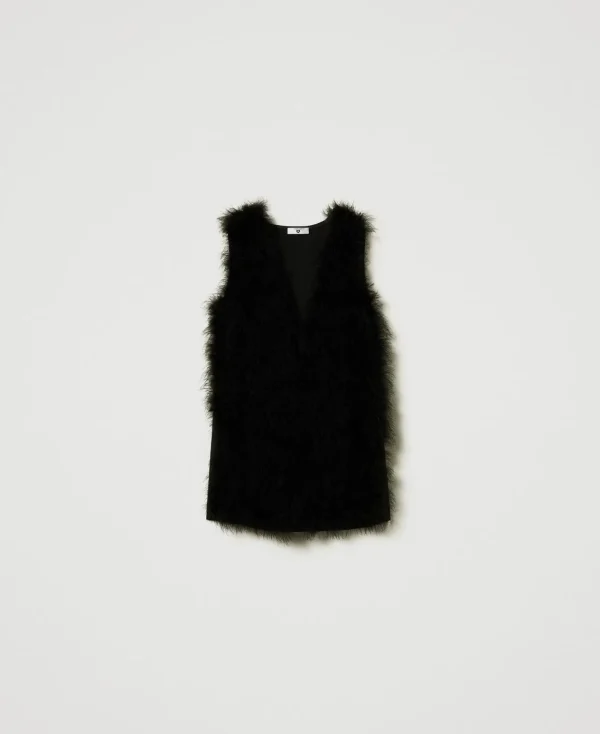 Blousons Et Doudounes*TWINSET Milano Gilet Avec Plumes Noir