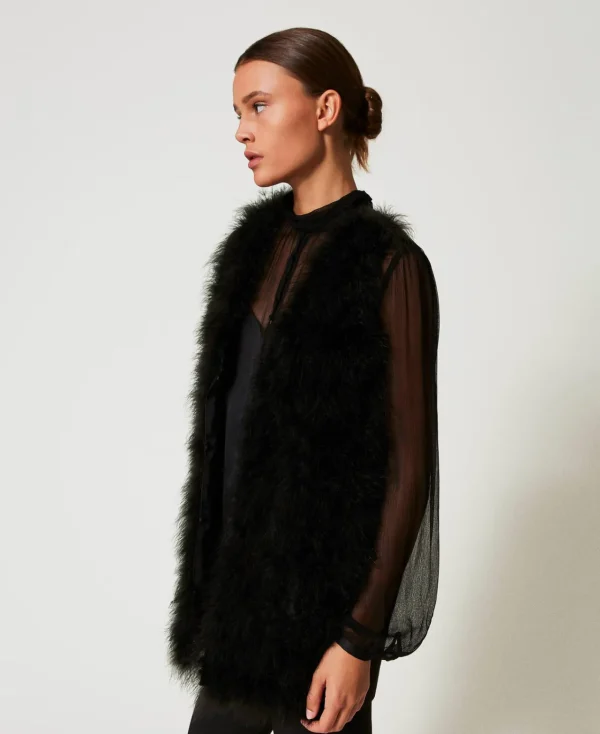 Blousons Et Doudounes*TWINSET Milano Gilet Avec Plumes Noir