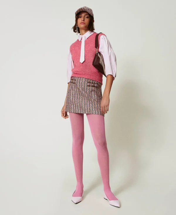gilet_en_laine_mlange_san_2.webp Pulls Et Cardigans*TWINSET Milano Gilet En Laine Mélangée Sans Coutures Rose Cristal