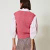 gilet_en_laine_mlange_san_4.webp Pulls Et Cardigans*TWINSET Milano Gilet En Laine Mélangée Sans Coutures Rose Cristal