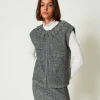 Blousons Et Doudounes*TWINSET Milano Gilet En Maille Bouclée Recyclée Gris Moyen Chiné/Lurex Clair Or