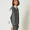 Blousons Et Doudounes*TWINSET Milano Gilet En Maille Bouclée Recyclée Gris Moyen Chiné/Lurex Clair Or