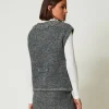 Blousons Et Doudounes*TWINSET Milano Gilet En Maille Bouclée Recyclée Gris Moyen Chiné/Lurex Clair Or