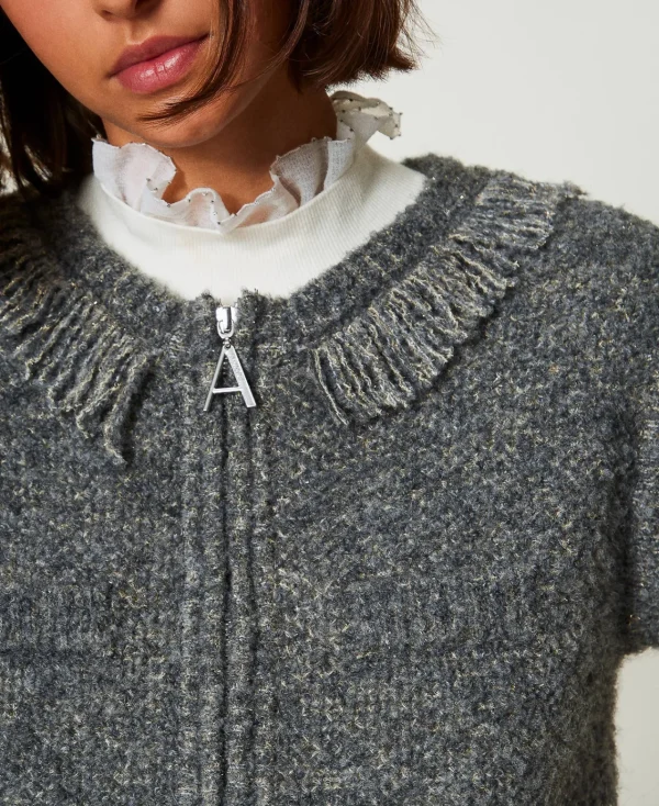 Blousons Et Doudounes*TWINSET Milano Gilet En Maille Bouclée Recyclée Gris Moyen Chiné/Lurex Clair Or