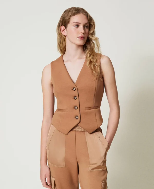 gilet_en_scuba_0.webp Blousons Et Doudounes | Blazers*TWINSET Milano Gilet En Scuba Caramel Camel