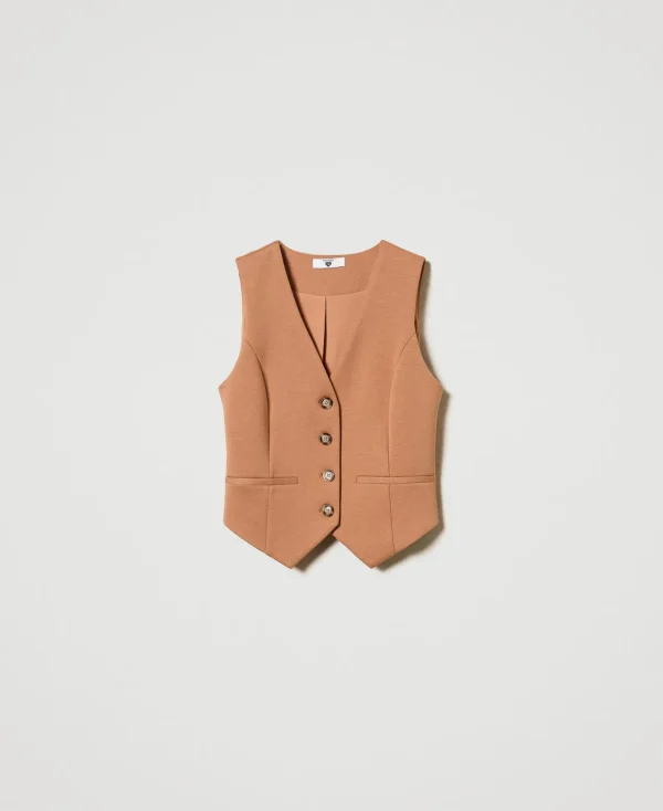 gilet_en_scuba_1.webp Blousons Et Doudounes | Blazers*TWINSET Milano Gilet En Scuba Caramel Camel