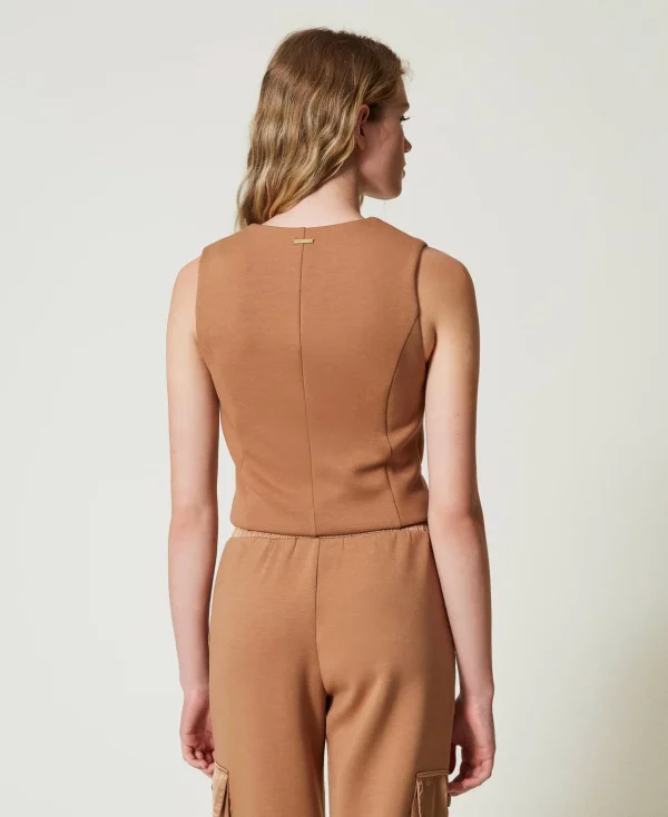 gilet_en_scuba_3.webp Blousons Et Doudounes | Blazers*TWINSET Milano Gilet En Scuba Caramel Camel