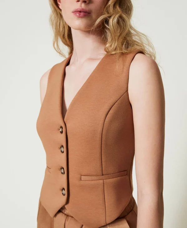 gilet_en_scuba_4.webp Blousons Et Doudounes | Blazers*TWINSET Milano Gilet En Scuba Caramel Camel