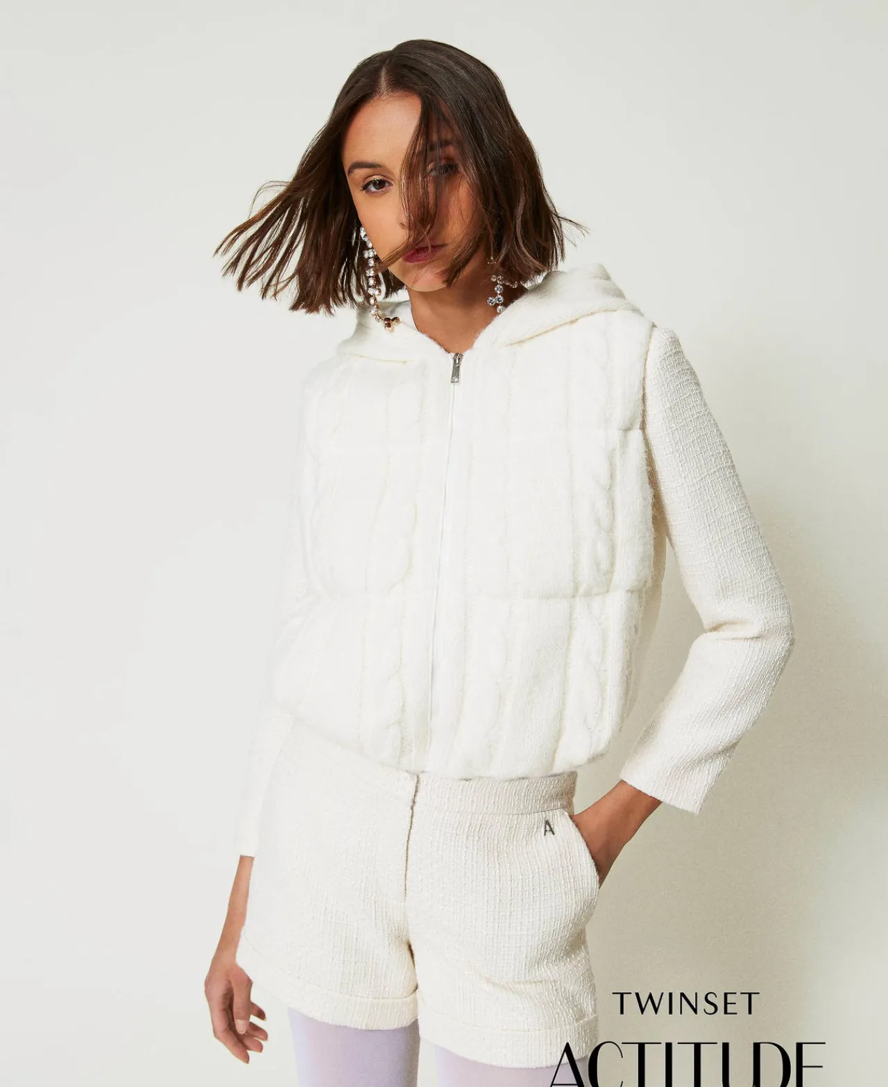 Blousons Et Doudounes*TWINSET Milano Gilet Rembourré Avec Torsades Crème White