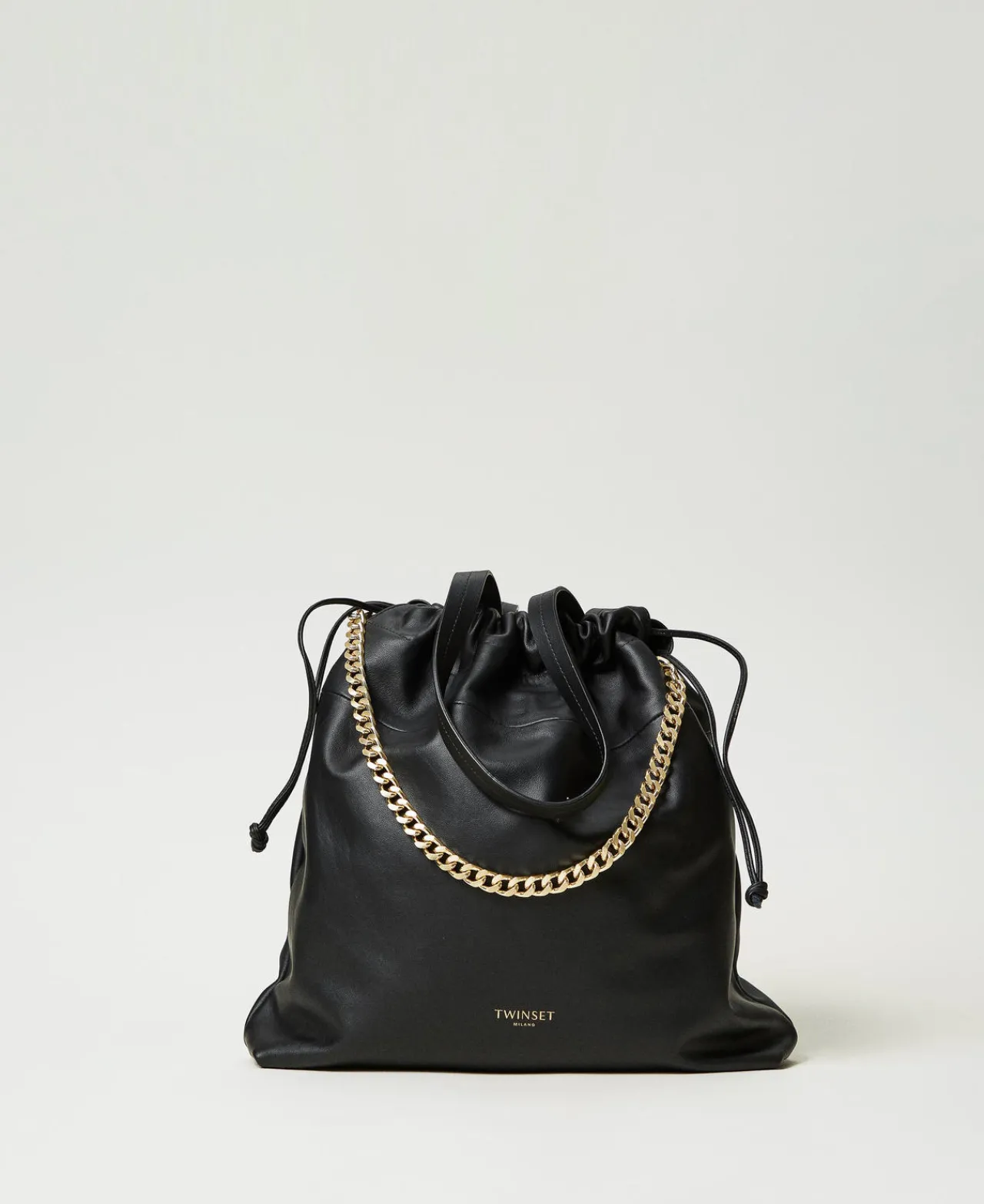 Cabas | Sacs À Main*TWINSET Milano Grand Cabas En Cuir Avec Cordon De Serrage Noir
